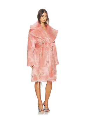 Milkwhite Faux Fur Coat With Faux Pearls in Pink.