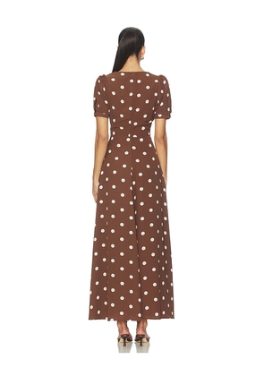MORE TO COME Devin Maxi Dress in Brown. Size M. Also in XS, XXS, S, L, XL.