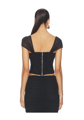 L'AGENCE Asuka Shirred Mesh Top in Black. Size 2. Also in 0.