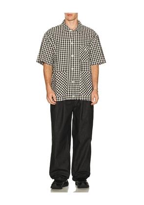 KAPPY DESIGN Gingham Check Linen Shirt in Black.