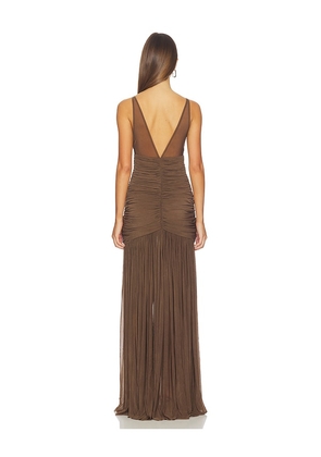 MISHA The Inferno Jersey Maxi Dress in Brown. Size M. Also in XXS, XS, S, L.