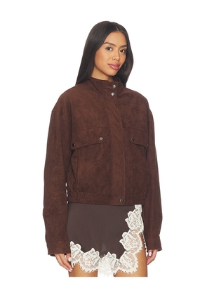 MORE TO COME Kaydee Faux Suede Jacket in Brown. Size L. Also in XXS, XS, S, M, XL.