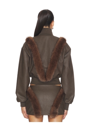 OW Collection Bela Faux Fur Jacket in Brown. Size M. Also in S, XS.