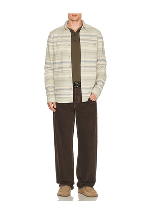 Marine Layer Pacifica Stretch Twill Overshirt in Blue,Beige. Size L. Also in S, M.