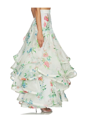 LA FUORI Petal Cascade Flounce Skirt in White,Blue. Size S. Also in M, L, XL.