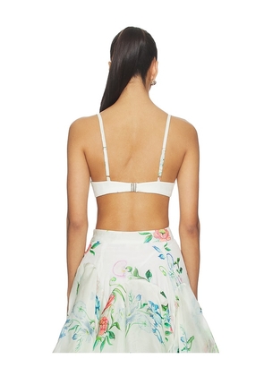 LA FUORI Petal Cascade Bralette Top in White,Green. Size S. Also in M, L, XL.