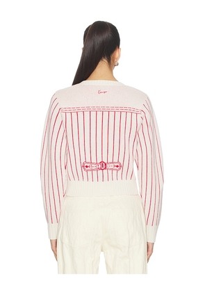Kenzo Trompe L'oeil Cardigan in Ivory,Red. Size L. Also in XS, S, M.