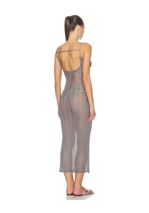 Lovers and Friends Oliviyah Wavy Knit Midi Dress in Metallic Silver. Size L. Also in M, S, XL, XS, XXS.