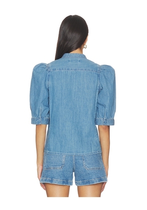 Madewell Denim Puff Sleeve Band Collar Shirt in Blue. Size 0. Also in 00, 2, 4, 6, 8, 10, 14.