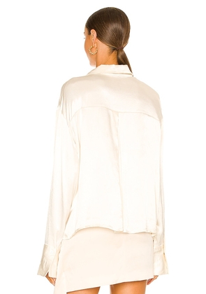 SNDYS Rising Satin Shirt in Cream. Size S. Also in L, M, XL, XS, XXL, XXS.