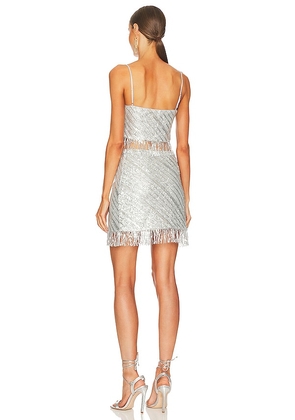 SAYLOR Persephone Top & Mini Skirt Set in Metallic Silver. Size L. Also in S.