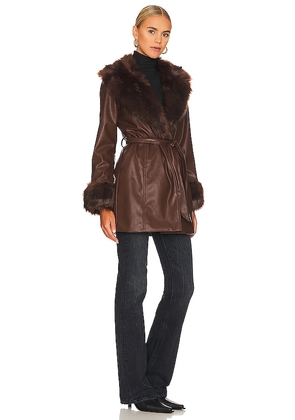 Show Me Your Mumu Penny Lane Faux Leather Jacket in Brown. Size L. Also in XS, S, M, XL.