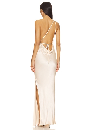 SNDYS Johanna Cowl Neck Maxi Dress in Metallic Neutral. Size M. Also in L, XL, XXL.