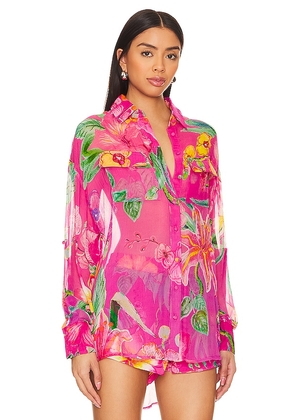ROCOCO SAND Megan Button Up Shirt in Pink. Size M. Also in L, S, XS, XXS.