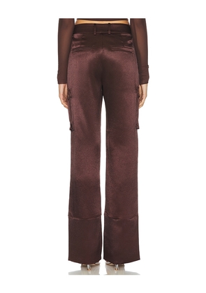 SEROYA Galia Satin Cargo Pant in Brown. Size S. Also in XL.