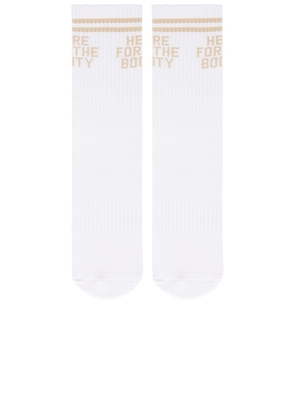 Souls. Here For The Booty Grip Socks in White. Size S/M. Also in M/L.