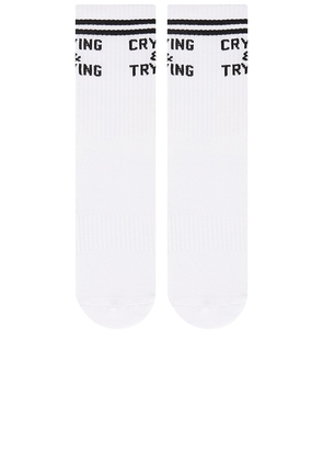 Souls. Crying & Trying Grip Socks in White. Size M/L. Also in S/M.