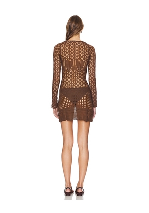 SNDYS Long Sleeve Crochet Mini Dress in Chocolate. Size S. Also in M.