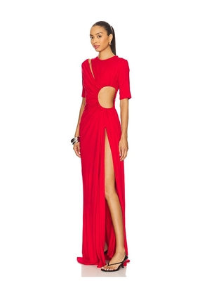 Sid Neigum Gathered Slit Maxi Dress in Red. Size S. Also in XS.