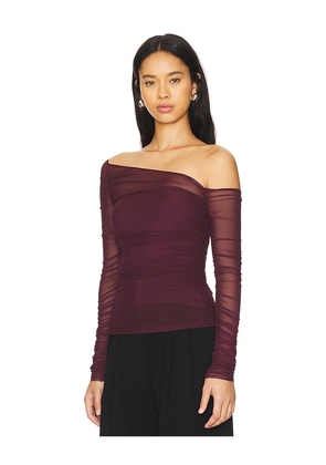 SEROYA Shauna Asymetric Mesh Top in Wine. Size S. Also in XS, XXS.