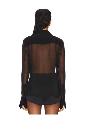 SANS FAFF Meghan Panelled Silk Blouse in Black. Size M. Also in S, XS, L.