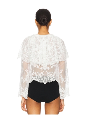 Sea Marja Embroidery Capelet Blouse in White. Size M. Also in S, L, XL.