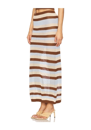 SEVEN WONDERS Hazel Midi Skirt in Brown,Beige,Baby Blue. Size XL. Also in S, XS, M, L.