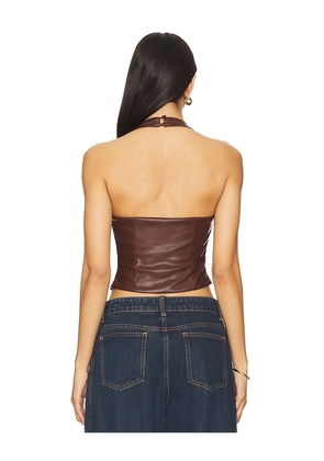 superdown Kay Faux Leather Top in Chocolate. Size S. Also in XXS, XS.
