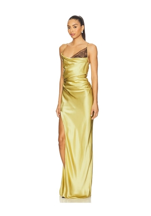 The Sei Lace Inset Cowl Gown in Yellow. Size 2. Also in 0, 4, 6.