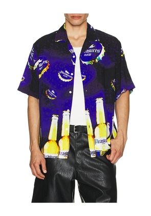 Pleasures Cerveza Camp Shirt in Blue. Size M. Also in L.