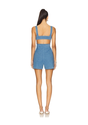 Susana Monaco Stretch Denim Apron Romper in Blue. Size XL. Also in M.