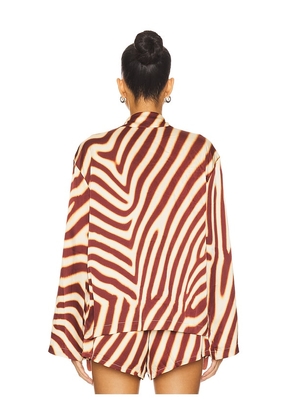 SEVEN WONDERS Montie Tie Front Sleeved Shirt in Chocolate. Size L. Also in XS, S, M, XL.