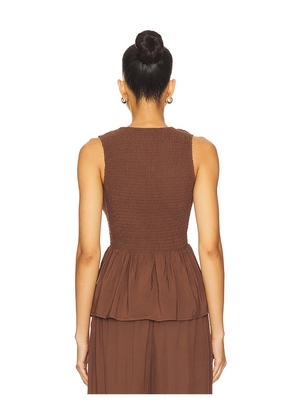 SEVEN WONDERS Fleur Shirred Tie Front Top in Chocolate. Size S. Also in XS, M, L.