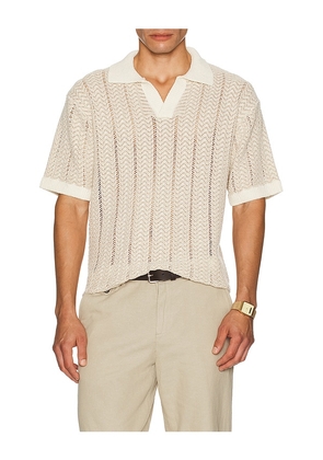 Scotch & Soda Open Structured Knitted V-Neck Shirt in Cream. Size M. Also in S.