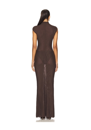 SEROYA Laissa Mesh Maxi Dress in Chocolate. Size M. Also in L, S.