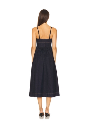 Susana Monaco Denim Corset Midi Dress in Navy. Size 2. Also in 4, 6.