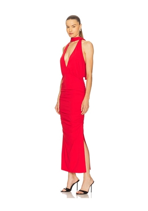 Rowen Rose Plunge Maxi Dress in Red. Size 36/2. Also in 38/4, 42/8.