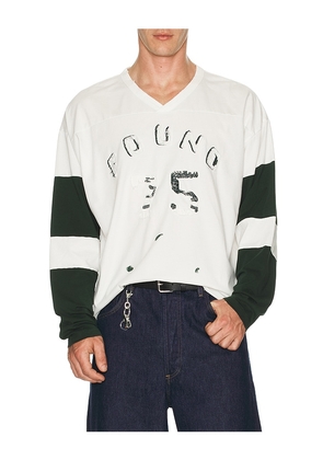 Found Found Distressed Long Sleeve Team Jersey in White. Size S. Also in XL/1X.