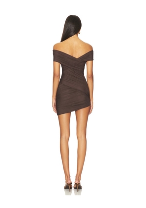 SEROYA Deniz Mesh Mini Dress in Brown. Size M. Also in XL, XS.