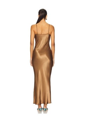 SNDYS Skin Maxi Dress in Metallic Bronze. Size M. Also in L, S, XL, XS.