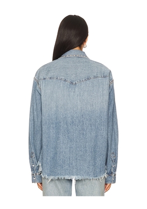RE/DONE Distressed Western Shirt in Blue. Size S. Also in XS, M.