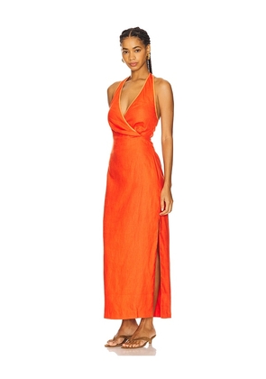 SIR. Panettone Twist Midi Dress in Orange. Size 1/S. Also in 3/L, 4/XL.