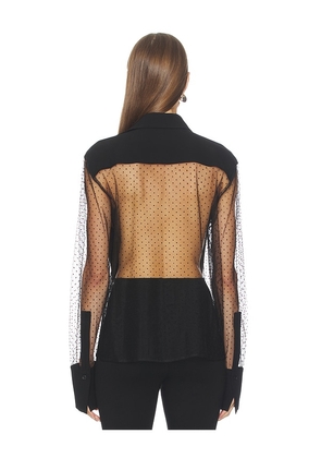 SANS FAFF Meghan Panelled Polka Silk Blouse in Black. Size L. Also in S.