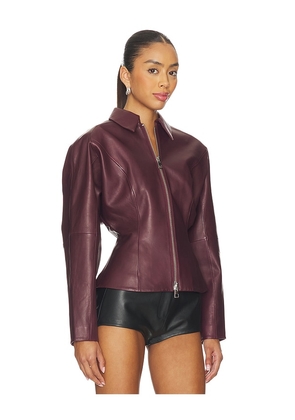 The Sei Fitted Leather Jacket in Burgundy. Size 2. Also in 0, 6.
