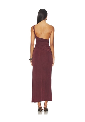 Peachy Den Amelia One Shoulder Maxi Dress in Chocolate. Size XS. Also in S.