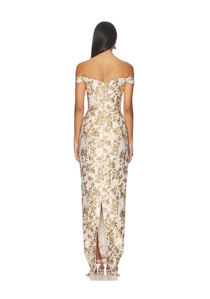 SAU LEE Joanna Jacquard Gown in Neutral. Size 00. Also in 2, 0, 4, 6.