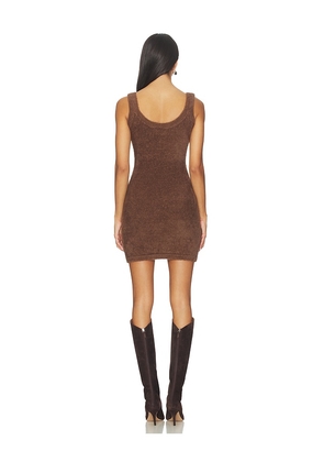 SNDYS Kailey Fluffy Mini Dress in Chocolate. Size M. Also in L, S, XS.