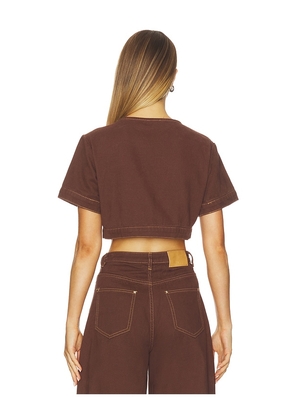 SNDYS Tilla Denim Top in Chocolate. Size M. Also in L, XL, XXL.