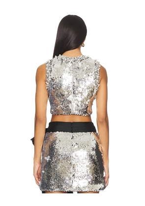 PatBO Moonlight Sequin Top in Metallic Silver. Size 10. Also in 0, 2, 4, 6.