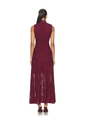 ROTATE Flower Mesh Maxi Dress in Burgundy. Size 36. Also in 32, 42.